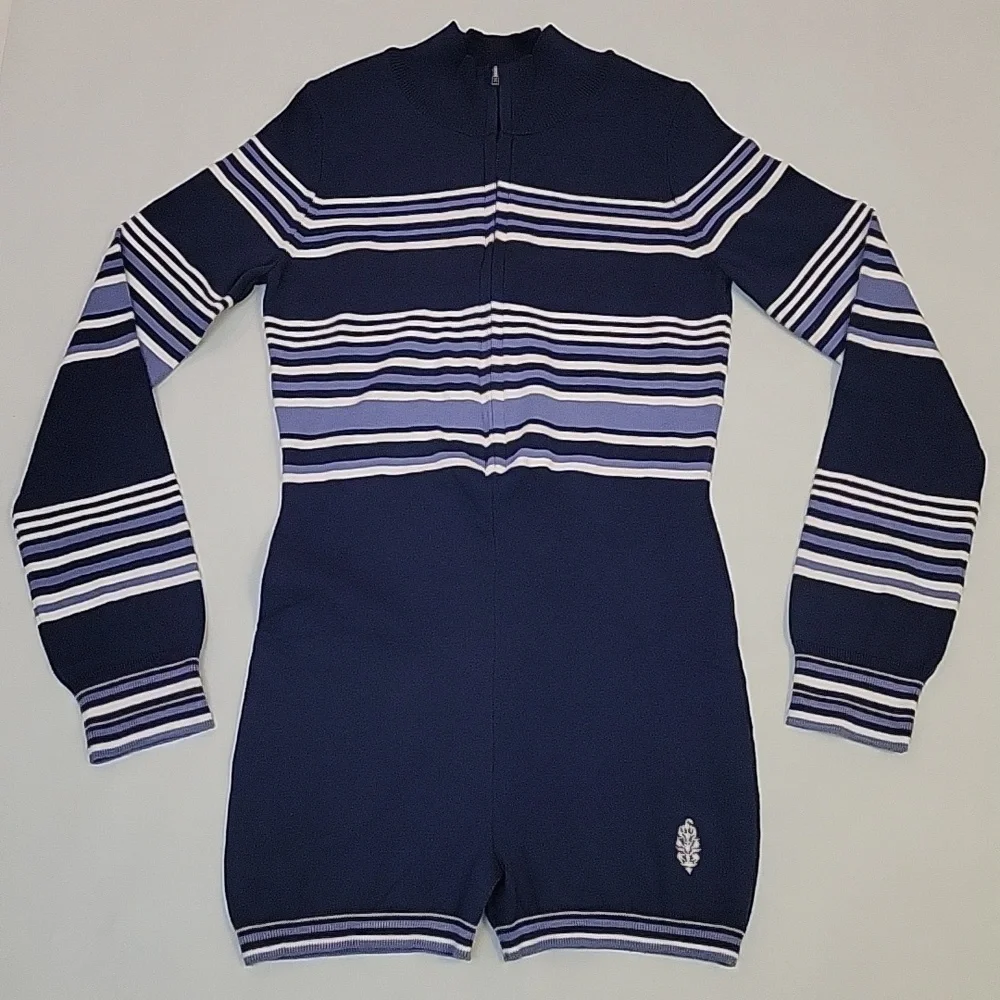 NWOT Free People Movement Blue It's Cold Outside Playsuit Navy Striped Sz XS - Picture 4 of 17